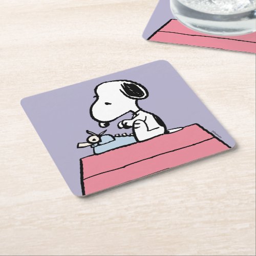 Peanuts  Snoopy at the Typewriter Square Paper Coaster