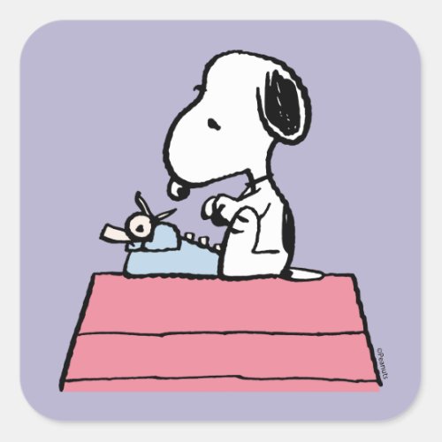 Peanuts  Snoopy at the Typewriter Square Sticker