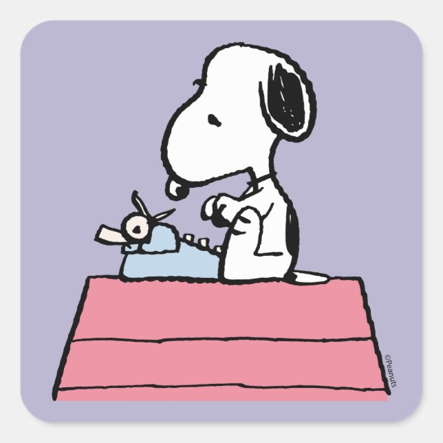 Peanuts | Snoopy at the Typewriter Square Sticker (Front)