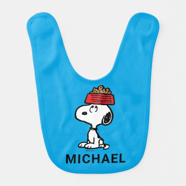 Peanuts | Snoopy Balancing His Dog Dish Baby Bib (Front)