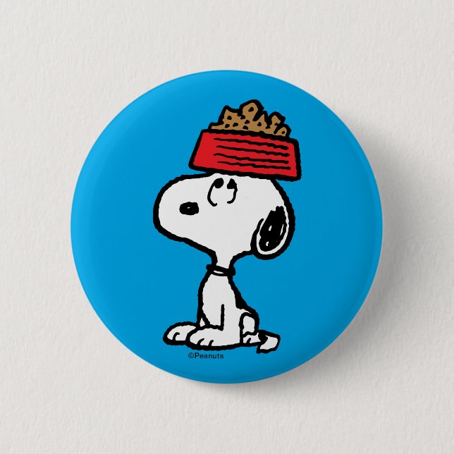 Peanuts | Snoopy Balancing His Dog Dish Button (Front)