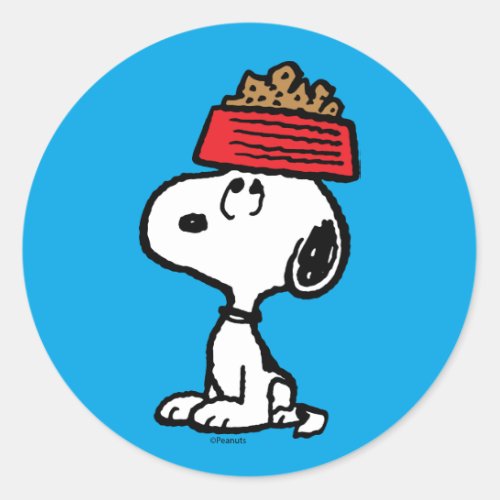 Peanuts  Snoopy Balancing His Dog Dish Classic Round Sticker