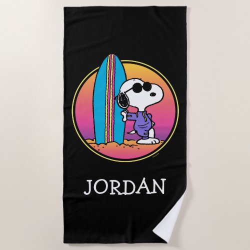 Peanuts  Snoopy Beach Beagle  Add Your Name Beach Towel