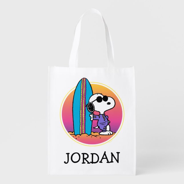 Peanuts | Snoopy Beach Beagle | Add Your Name Grocery Bag (Front)