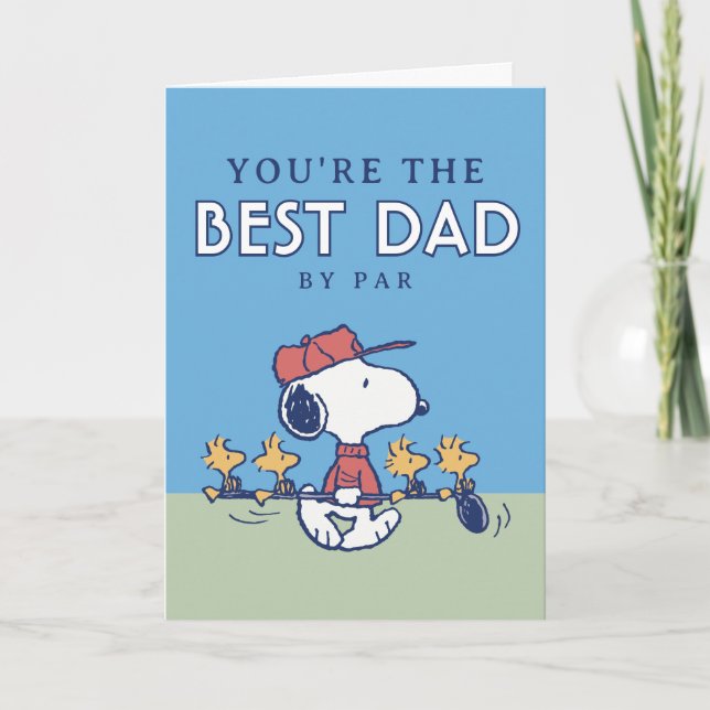 Peanuts Snoopy Best Dad By Par Golf Custom Photo Card (Front)