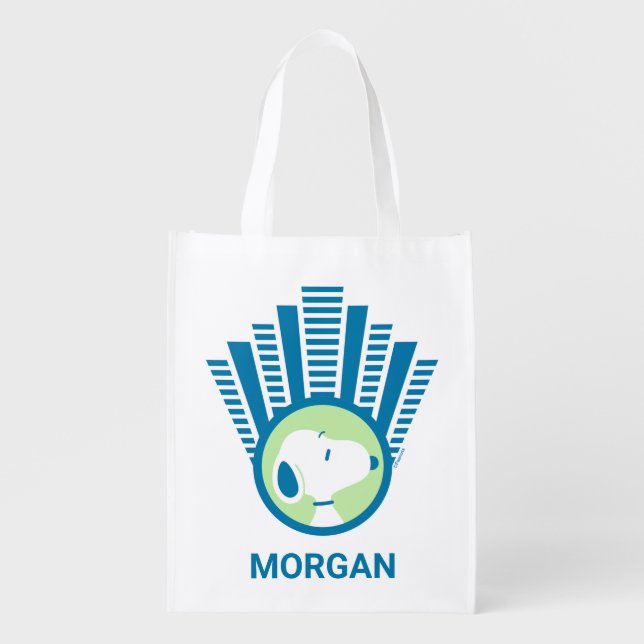 Peanuts | Snoopy Blue Deco Dreams | Add Your Name Grocery Bag (Front)