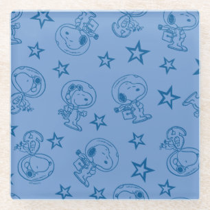 Peanuts Snoopy Blue Space Astronaut Pattern Glass Coaster