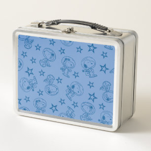 Peanuts Snoopy Blue Space Astronaut Pattern Metal Lunch Box