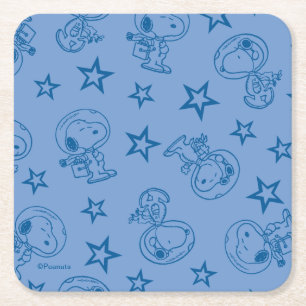 Peanuts   Snoopy Blue Space Astronaut Pattern Square Paper Coaster