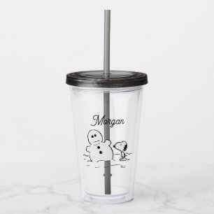Peanuts   Snoopy Builds A Snowman   Add Your Name Acrylic Tumbler
