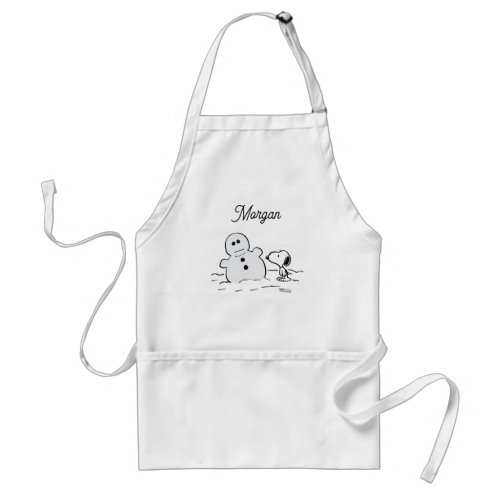 Peanuts  Snoopy Builds A Snowman  Add Your Name Adult Apron