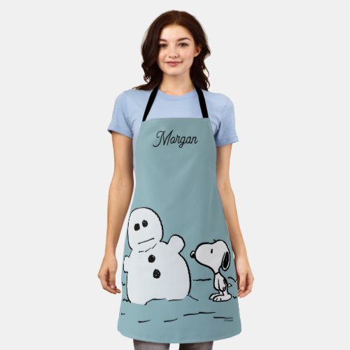 Peanuts  Snoopy Builds A Snowman  Add Your Name Apron