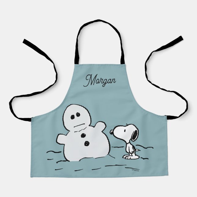 Peanuts | Snoopy Builds A Snowman | Add Your Name Apron (Front)
