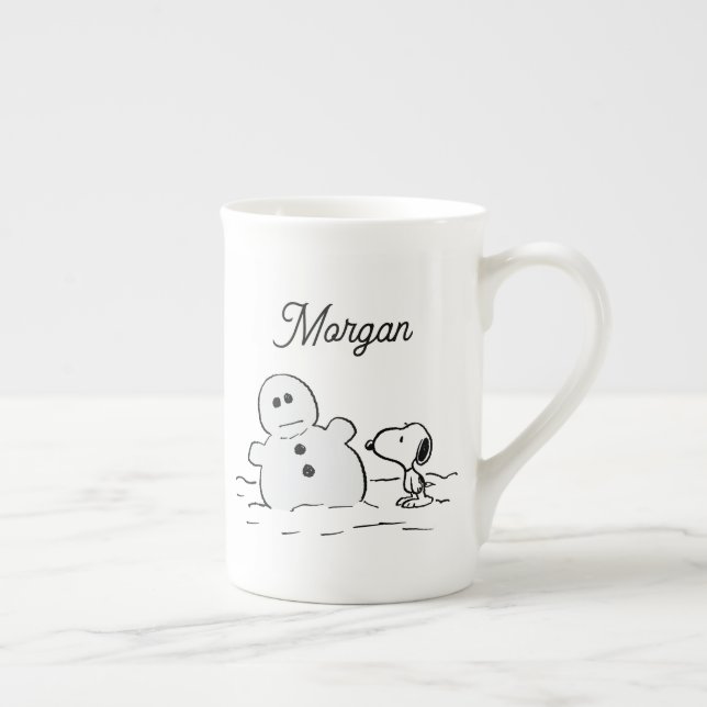 Peanuts | Snoopy Builds A Snowman | Add Your Name Bone China Mug (Right)