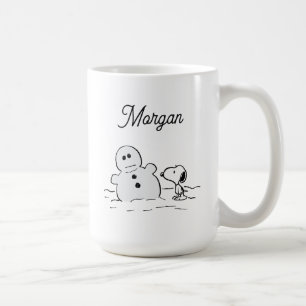 Peanuts Snoopy Builds A Snowman Add Your Name Coffee Mug
