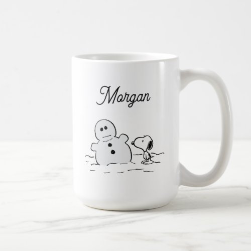 Peanuts  Snoopy Builds A Snowman  Add Your Name Coffee Mug