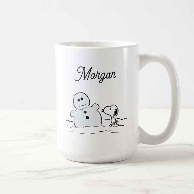 Peanuts | Snoopy Builds A Snowman | Add Your Name Coffee Mug (Right)