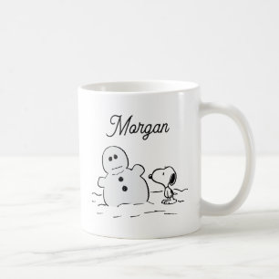 Peanuts   Snoopy Builds A Snowman   Add Your Name Coffee Mug