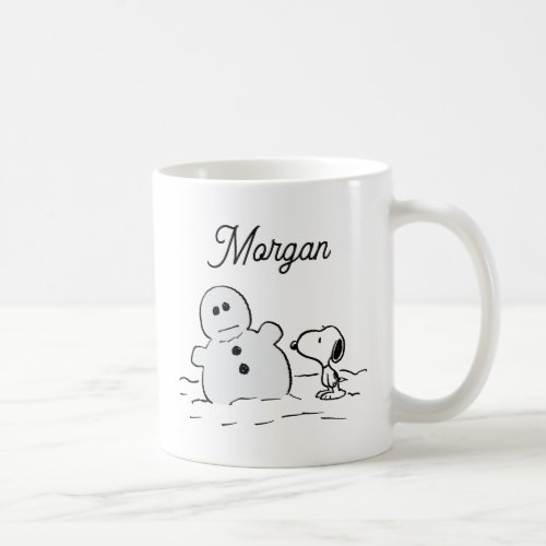 Peanuts  Snoopy Builds A Snowman  Add Your Name Coffee Mug