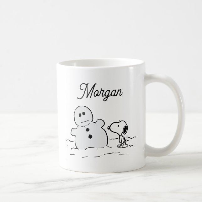 Peanuts | Snoopy Builds A Snowman | Add Your Name Coffee Mug (Right)