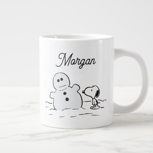 Peanuts  Snoopy Builds A Snowman  Add Your Name Giant Coffee Mug