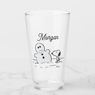 Peanuts   Snoopy Builds A Snowman   Add Your Name Glass