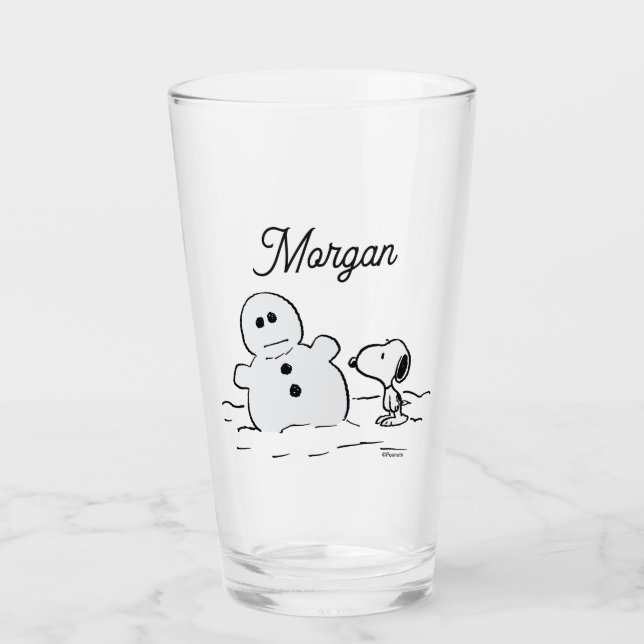 Peanuts | Snoopy Builds A Snowman | Add Your Name Glass (Front)