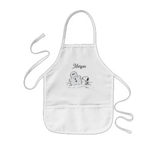 Peanuts   Snoopy Builds A Snowman   Add Your Name Kids' Apron