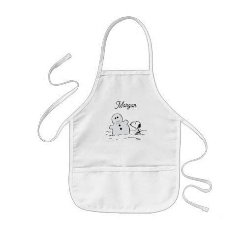 Peanuts  Snoopy Builds A Snowman  Add Your Name Kids Apron