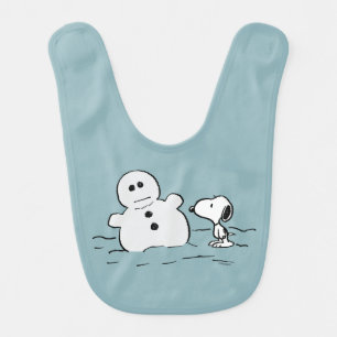 Peanuts Snoopy Builds A Snowman Baby Bib