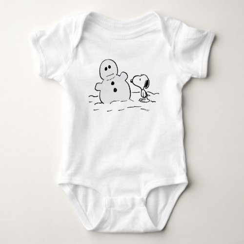 Peanuts  Snoopy Builds A Snowman Baby Bodysuit