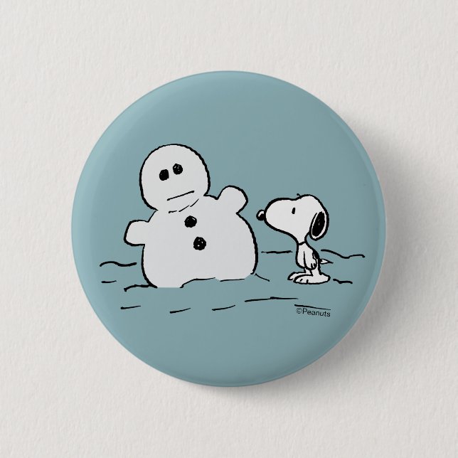 Peanuts | Snoopy Builds A Snowman Button (Front)