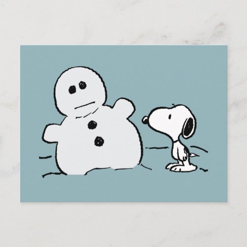 Peanuts  Snoopy Builds A Snowman Postcard
