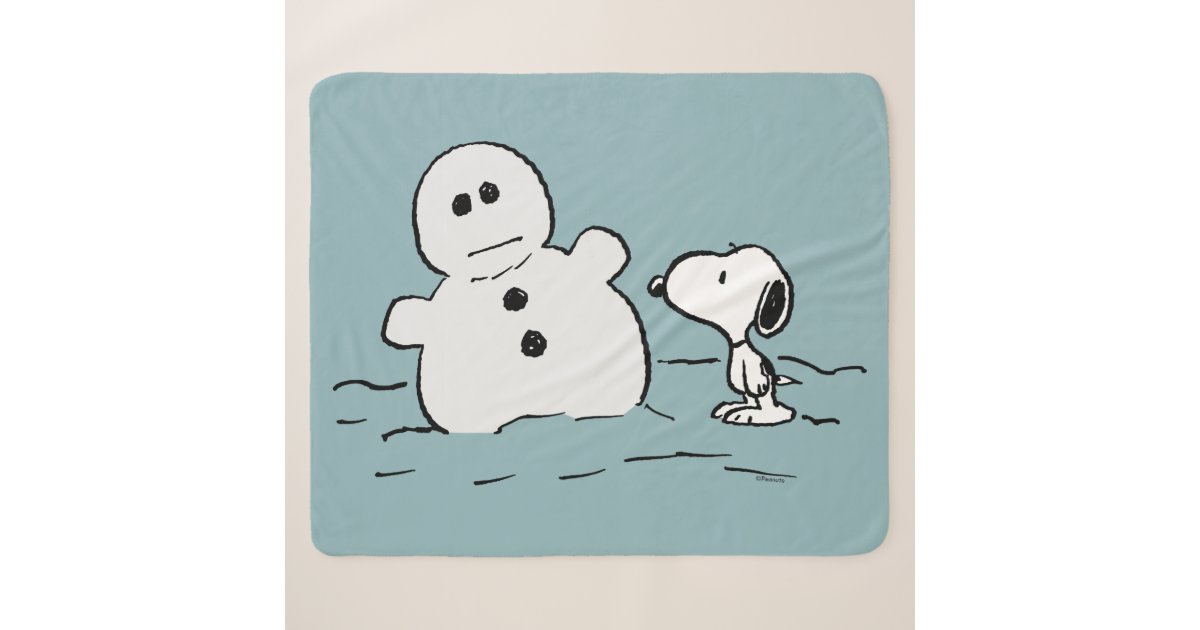 Peanuts | Snoopy Builds A Snowman Sherpa Blanket | Zazzle