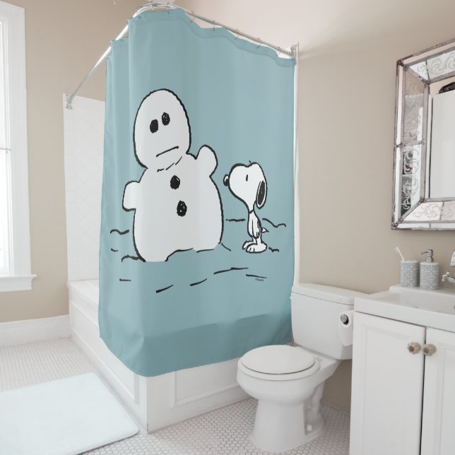Peanuts | Snoopy Builds A Snowman Shower Curtain (In Situ)