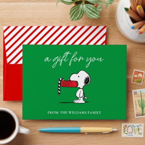 Peanuts  Snoopy Candy Cane Food Dish Holiday Gift Envelope