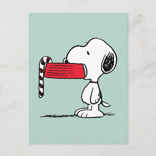Peanuts | Snoopy Candy Cane Food Dish Holiday Postcard (Front)