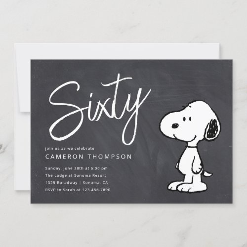 Peanuts Snoopy _ Chalkboard 60th Birthday Invitation