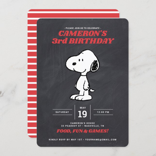 Peanuts Snoopy - Chalkboard Birthday Invitation (Front/Back)