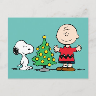 Peanuts   Snoopy & Charlie Brown Christmas Tree Holiday Postcard