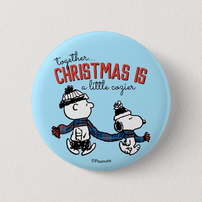 Peanuts | Snoopy & Charlie Brown Winter Scarf Button (Front)
