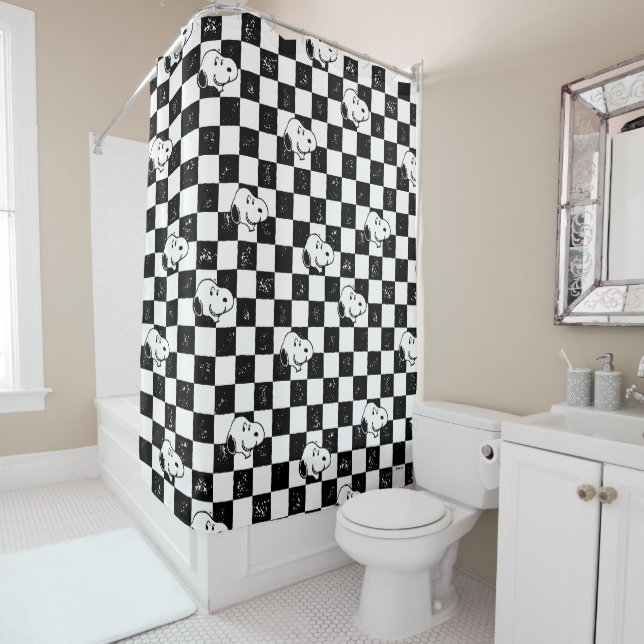 Peanuts | Snoopy Checkered Flag Shower Curtain (In Situ)