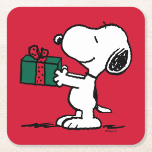 Peanuts Snoopy Christmas Gift Giver Square Paper Coaster