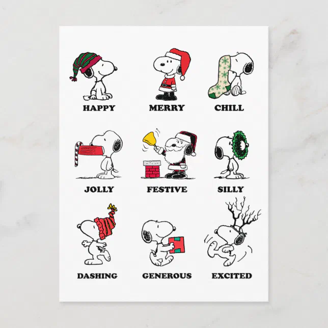 Peanuts | Snoopy Christmas Holiday Moods Postcard | Zazzle
