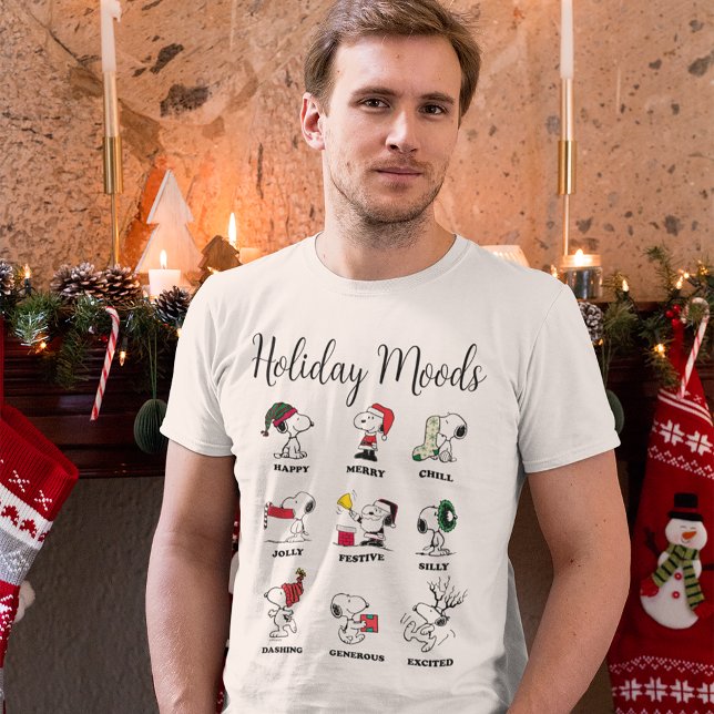 Peanuts | Snoopy Christmas Holiday Moods Tri-Blend Shirt (Person wearing t-shirt)