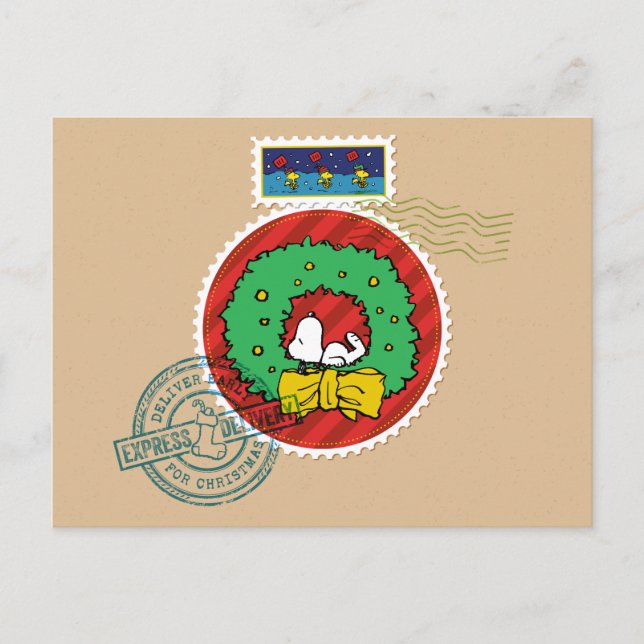 Peanuts | Snoopy Christmas Postage Stamp Holiday Postcard (Front)