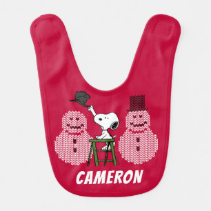 Peanuts Snoopy Christmas Sweater Snowman Baby Bib