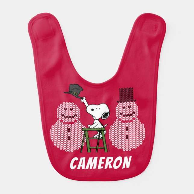 Peanuts | Snoopy Christmas Sweater Snowman Baby Bib (Front)