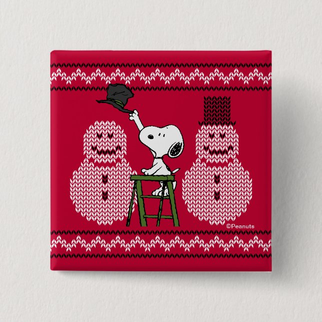 Peanuts | Snoopy Christmas Sweater Snowman Button (Front)
