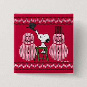 Peanuts Snoopy Christmas Sweater Snowman Button